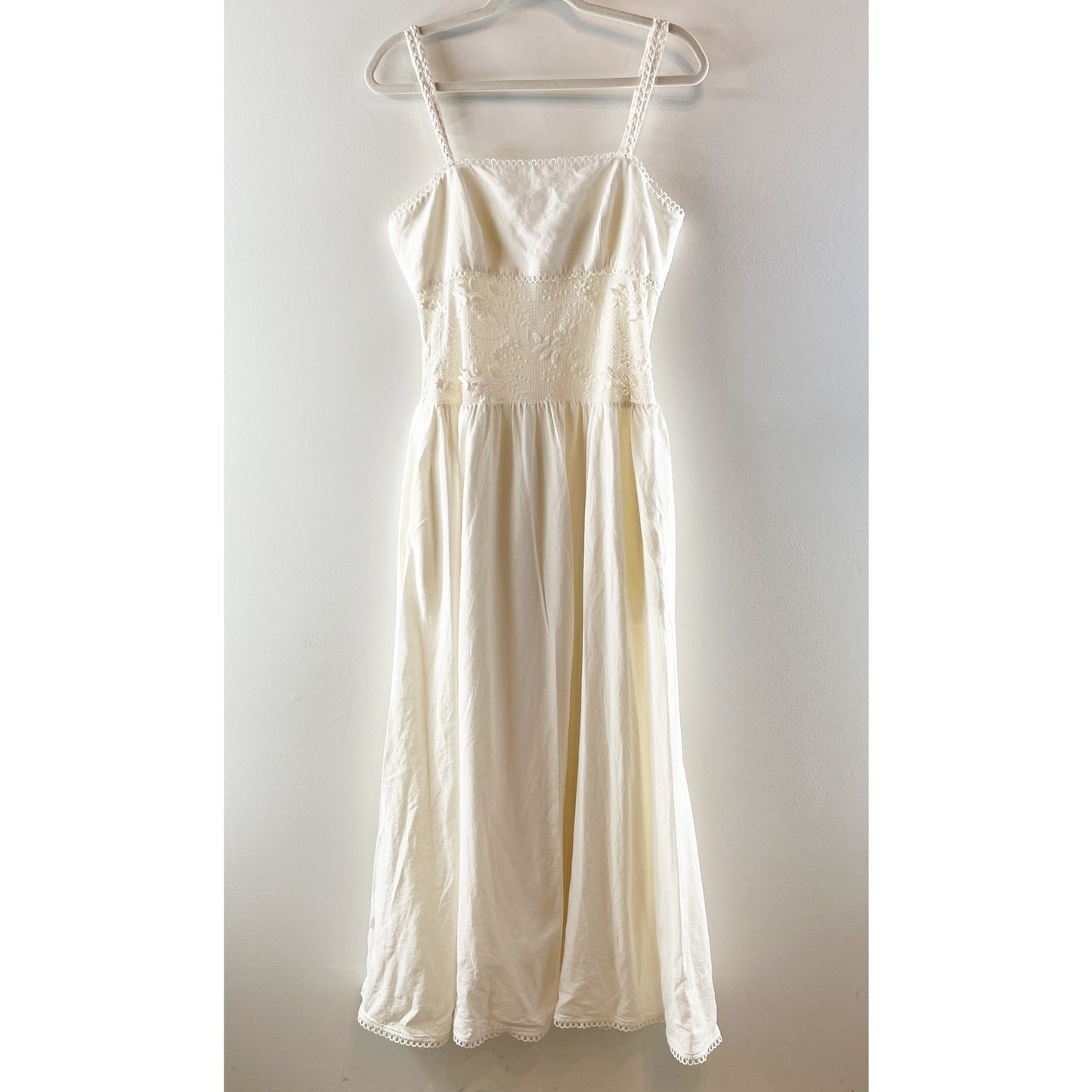 Steve Madden Enza Sleeveless Lace Trim Drop Waist Midi Dress Antique Cream 6