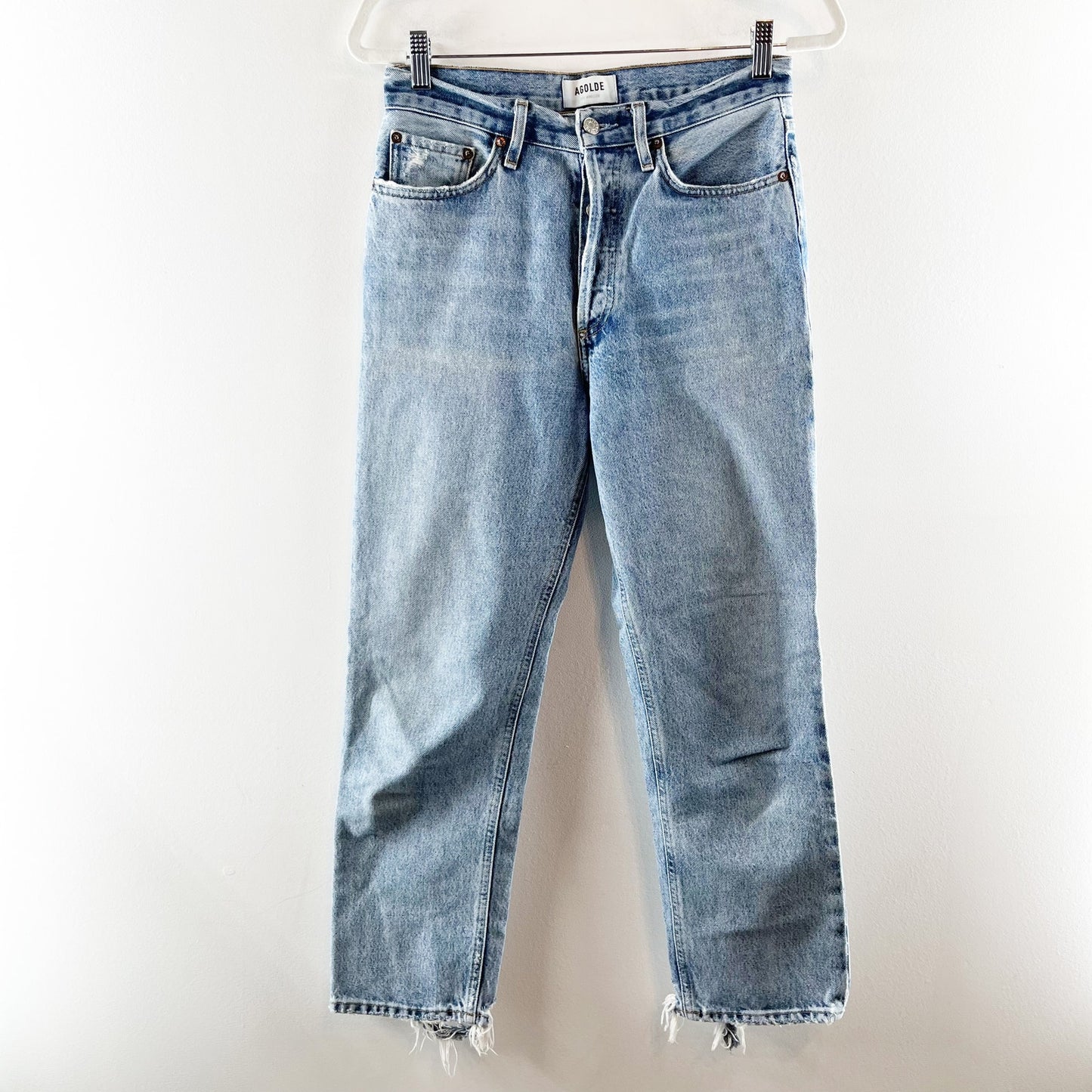 AGOLDE Lana High Rise Cropped Button Fly Straight Leg Jeans Blue 25