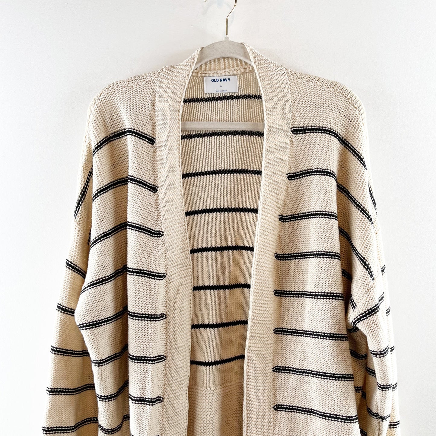 Old Navy Open Front Striped Cardigan Sweater Tan Black XL