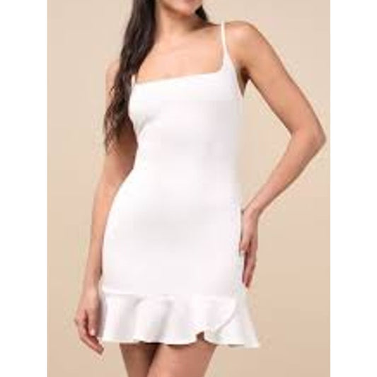 Hello Molly Ruffle Hem Sleeveless Mini Dress White Medium