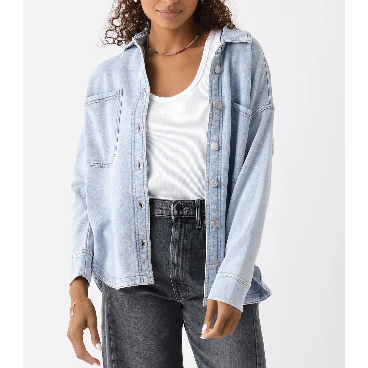 Z Supply Long Sleeve All Day Soft French Terry Knit Denim Jacket Light Blue XS