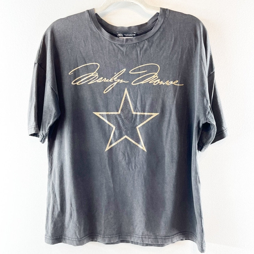 Zara Marilyn Monroe Short Sleeve Crew Neck Oversized Graphic T-Shirt Gray M