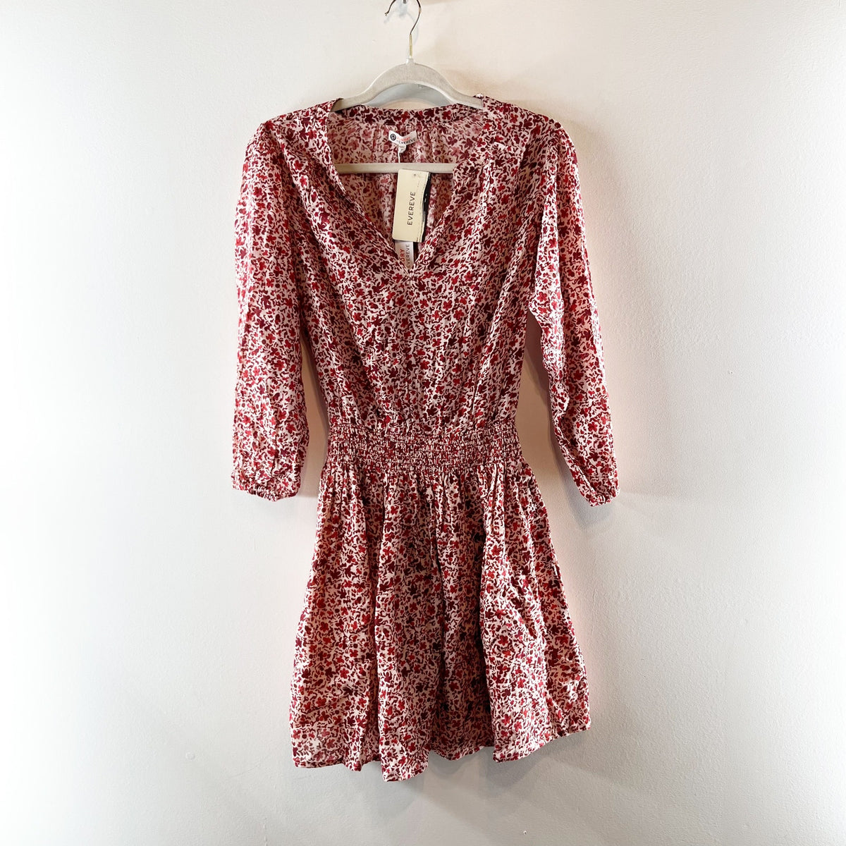 Sundry Evereve Disty Floral Smocked Waist Mini Dress Pink XS