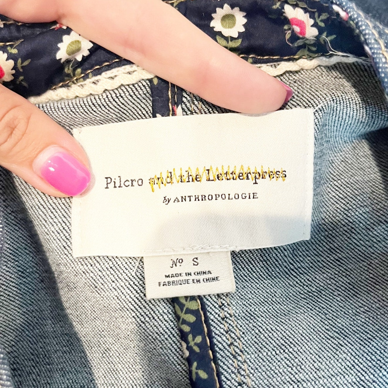 Pilcro and the Letterpress Anthropologie Peplum Military Jean Jacket Blue Small