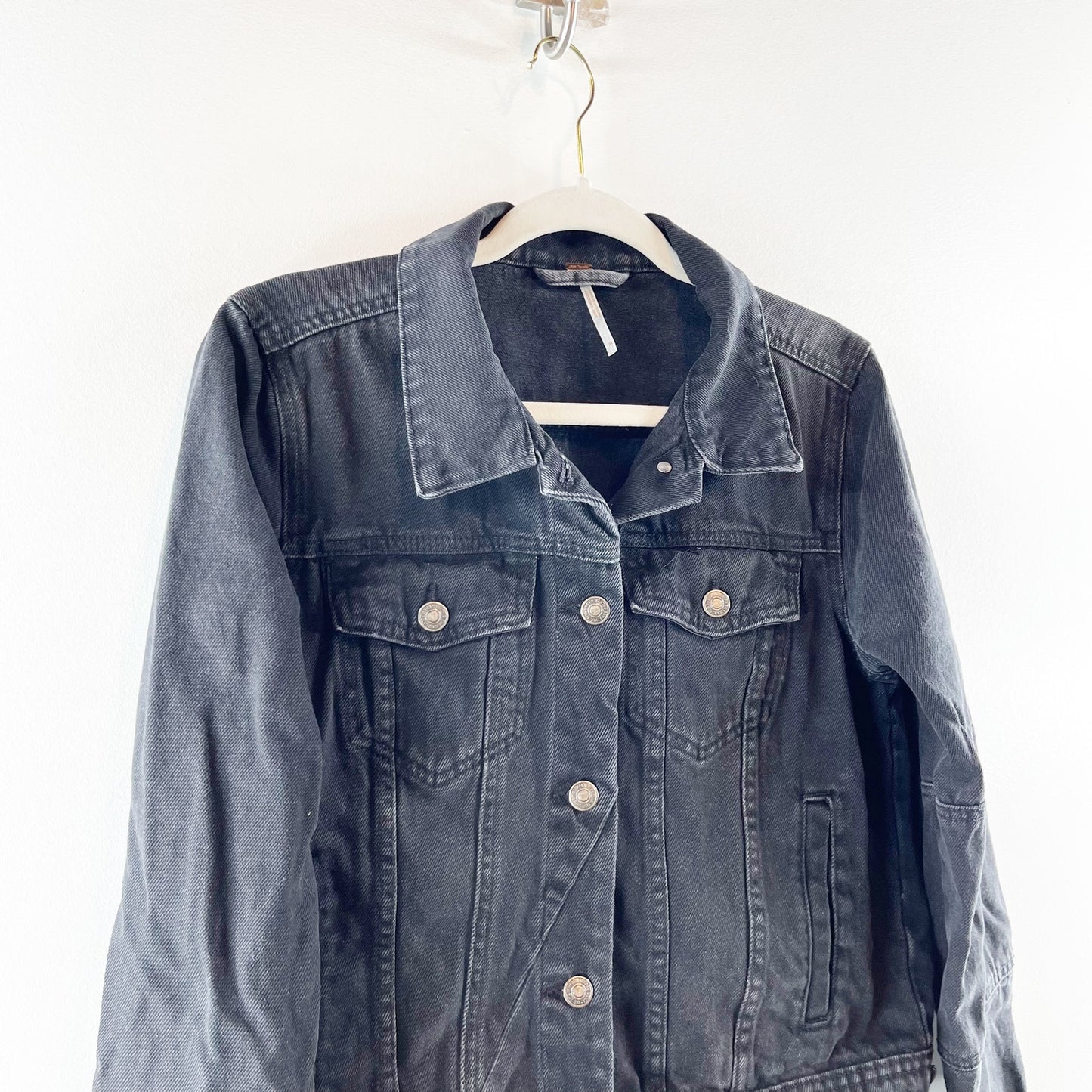 Free People Rumors Trucker Denim Jean Jacket Black Medium