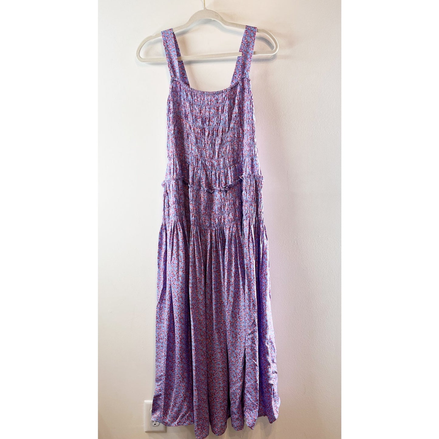 J. Crew Smocked Drop Waist Midi Dress in Summer Fields Purple Medium