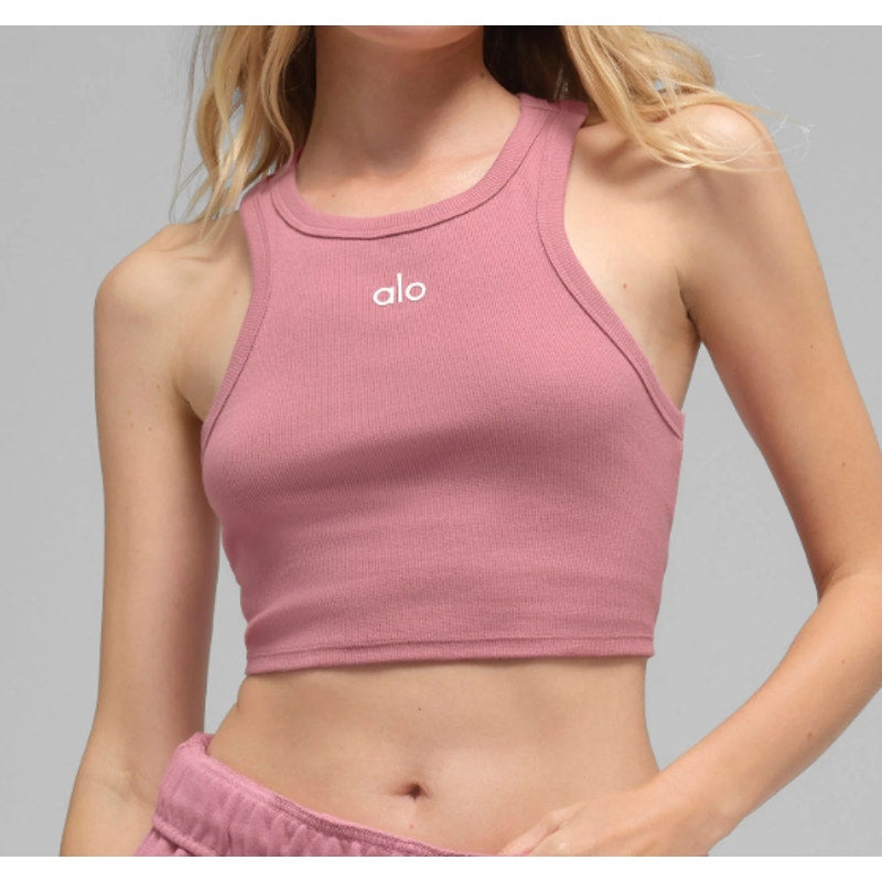 Alo Aspire Tank Top Ribbed Cropped Pink Wild Rose Small