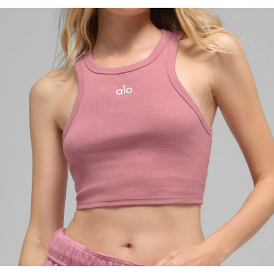 Alo Aspire Tank Top Ribbed Cropped Pink Wild Rose Small