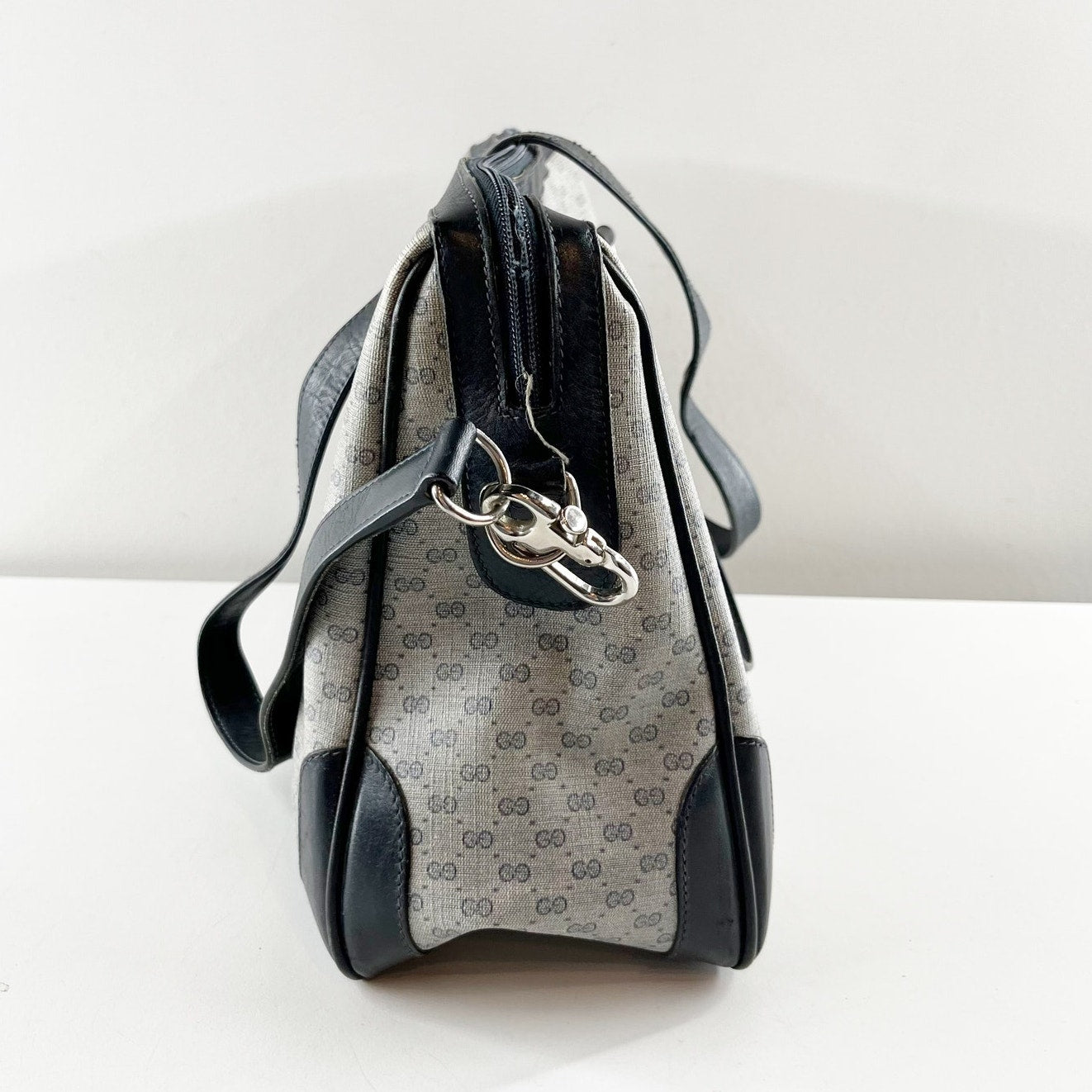 Gucci Ophidia Vintage Canvas Micro GG Monogram Messenger Bag Satchel Gray Black