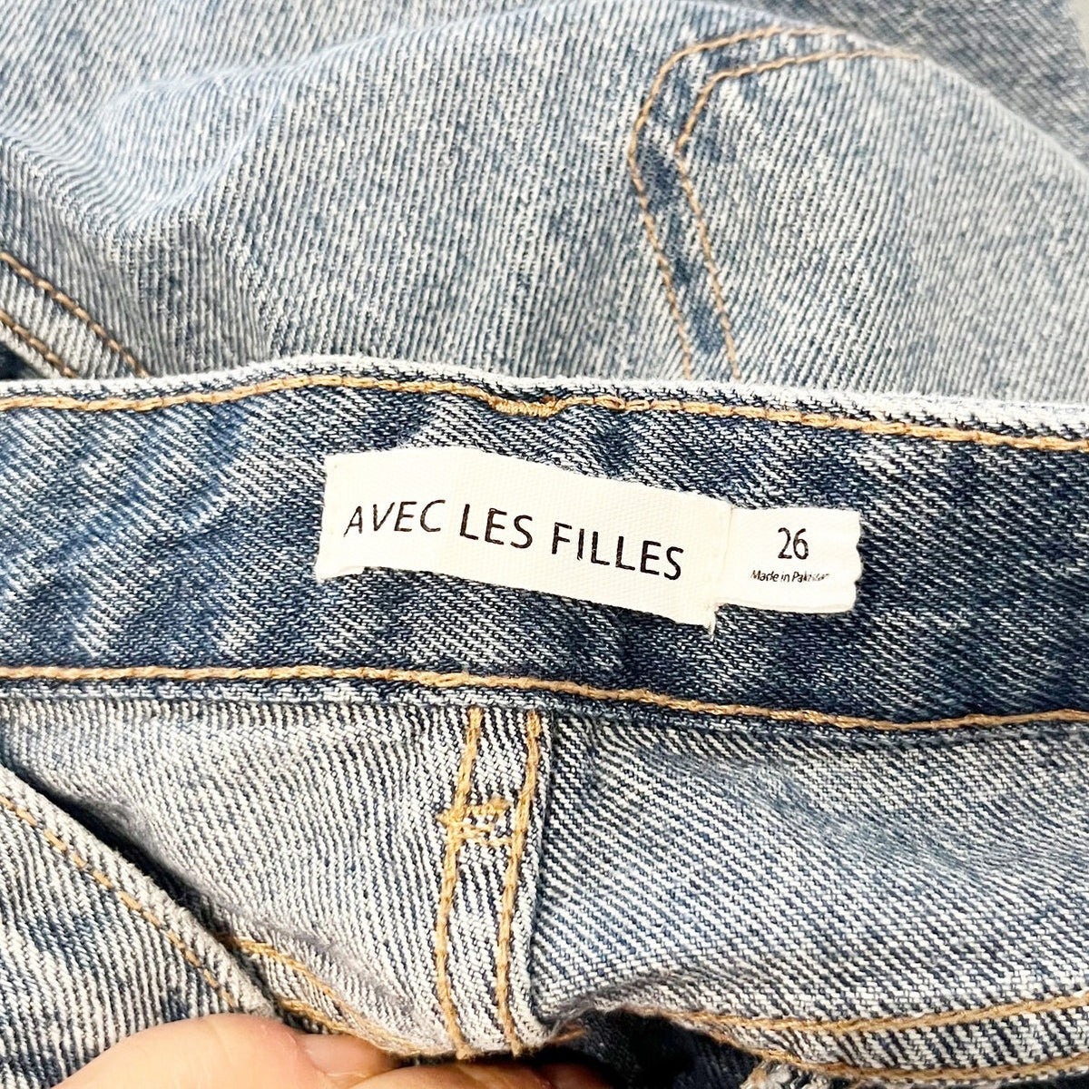 Avec Les Filles High Rise Wide Leg Carpenter Cargo Jeans Blue 26