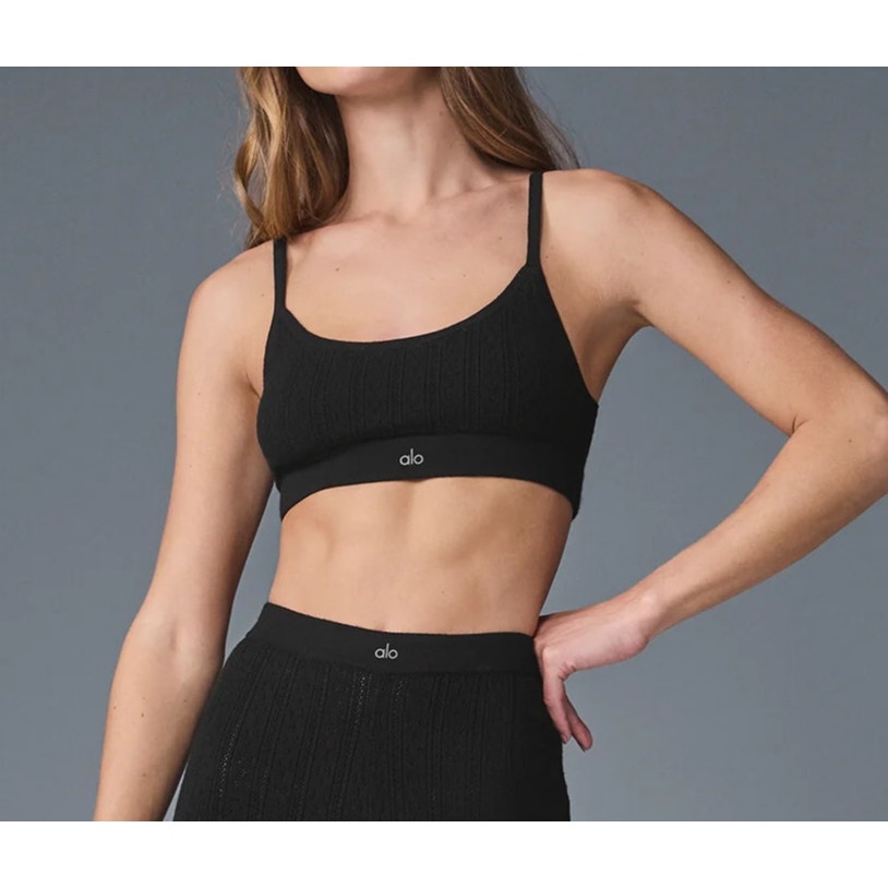 Alo Yoga Pointelle Sweater Be Mine Bra Bralette Black Small