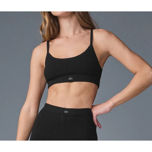 Alo Yoga Pointelle Sweater Be Mine Bra Bralette Black Small