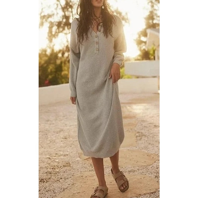 Free People Beach Hailee Midi Long Sleeve Waffle Knit Sweater Dress Gray Small