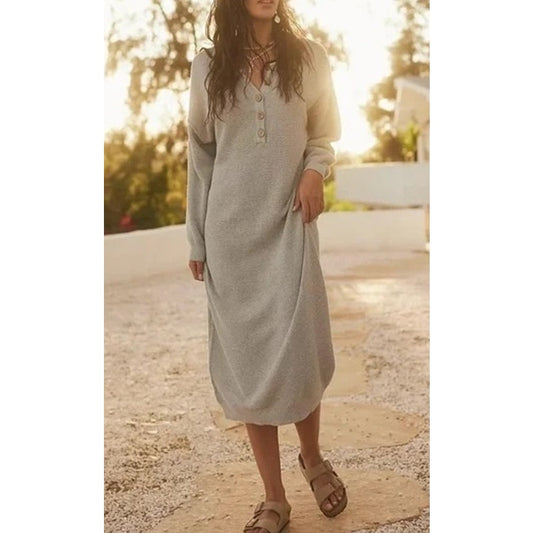 Free People Beach Hailee Midi Long Sleeve Waffle Knit Sweater Dress Gray Small