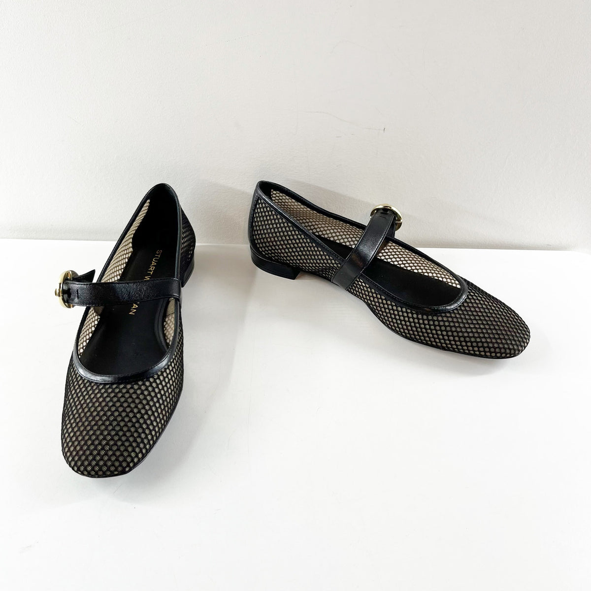Stuart Weitzman Arabella Mesh Mary Jane Ballet Flats Black 10