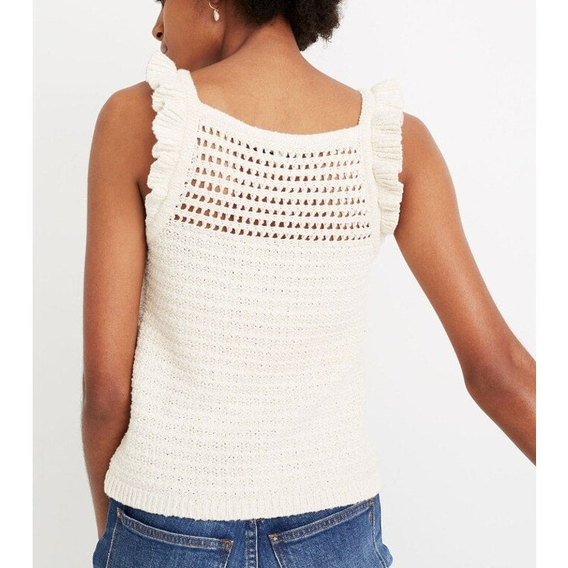 Madewell Sleeeveless Ruffled Strap Crochet Sweater Tank Top Marled Vanilla XL