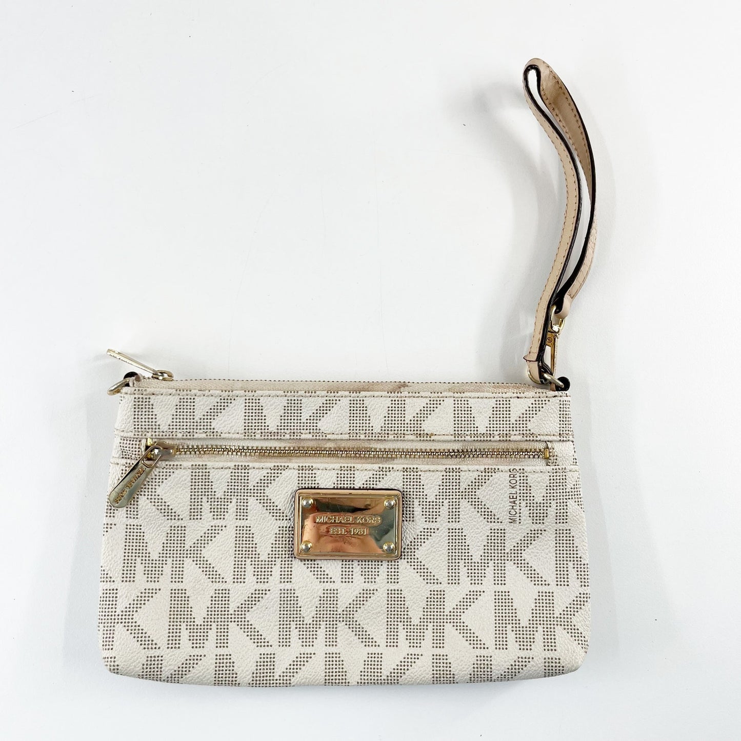 Michael Kors Jet Set Signature Logo Wristlet Wallet Cream Tan Neutral