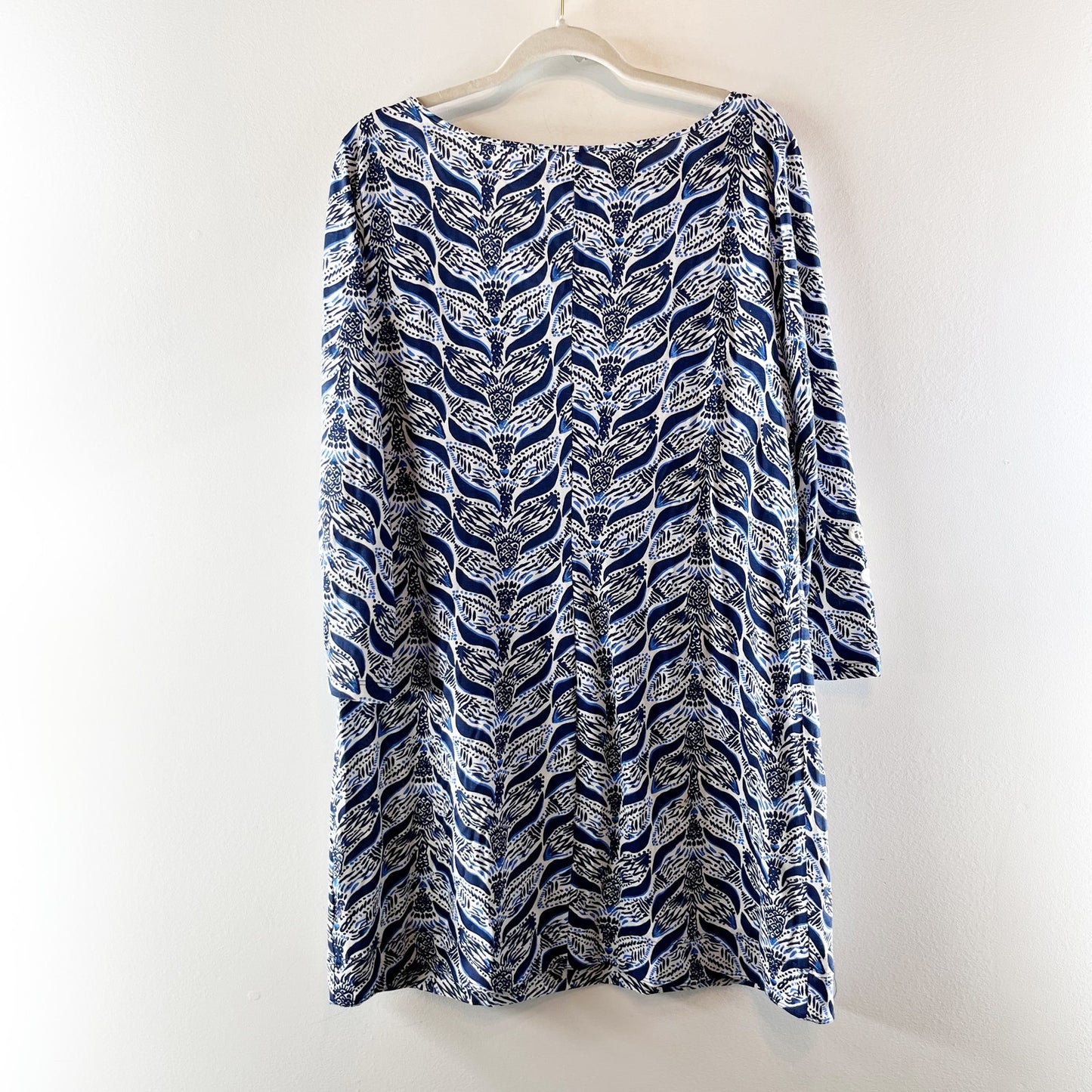 Lilly Pulitzer Marlowe 3/4 Sleeve Coral Print Tee Shirt Mini Dress Navy Blue XL