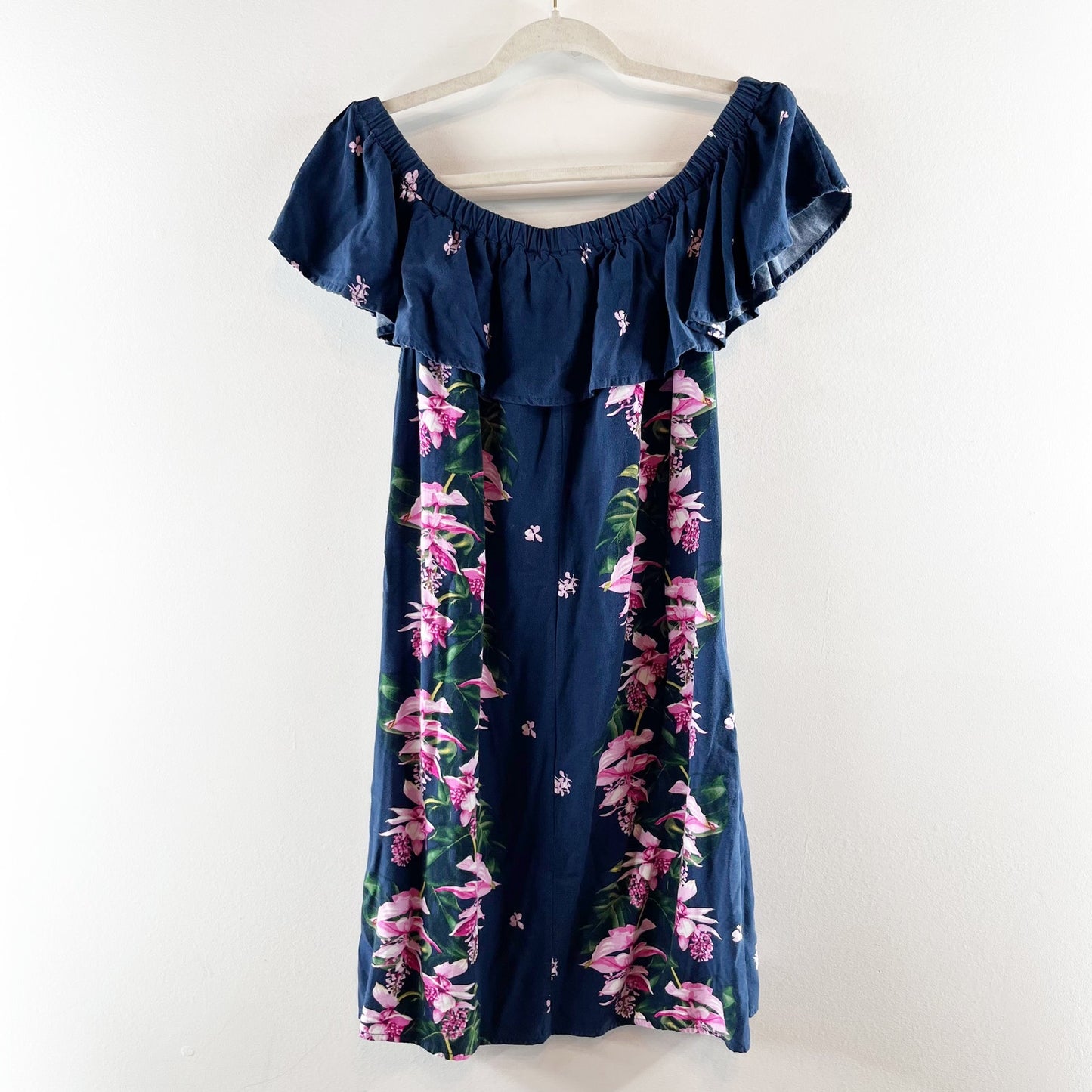 Tommy Bahama Off The Shoulder Ruffle Floral Mini Dress Blue Pink Small