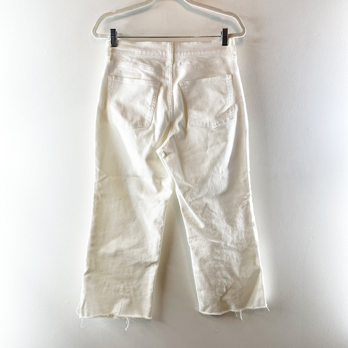 J. Crew All-Day Stretch High Waisted Frayed Wide-Leg Crop Jeans White Petite 27P