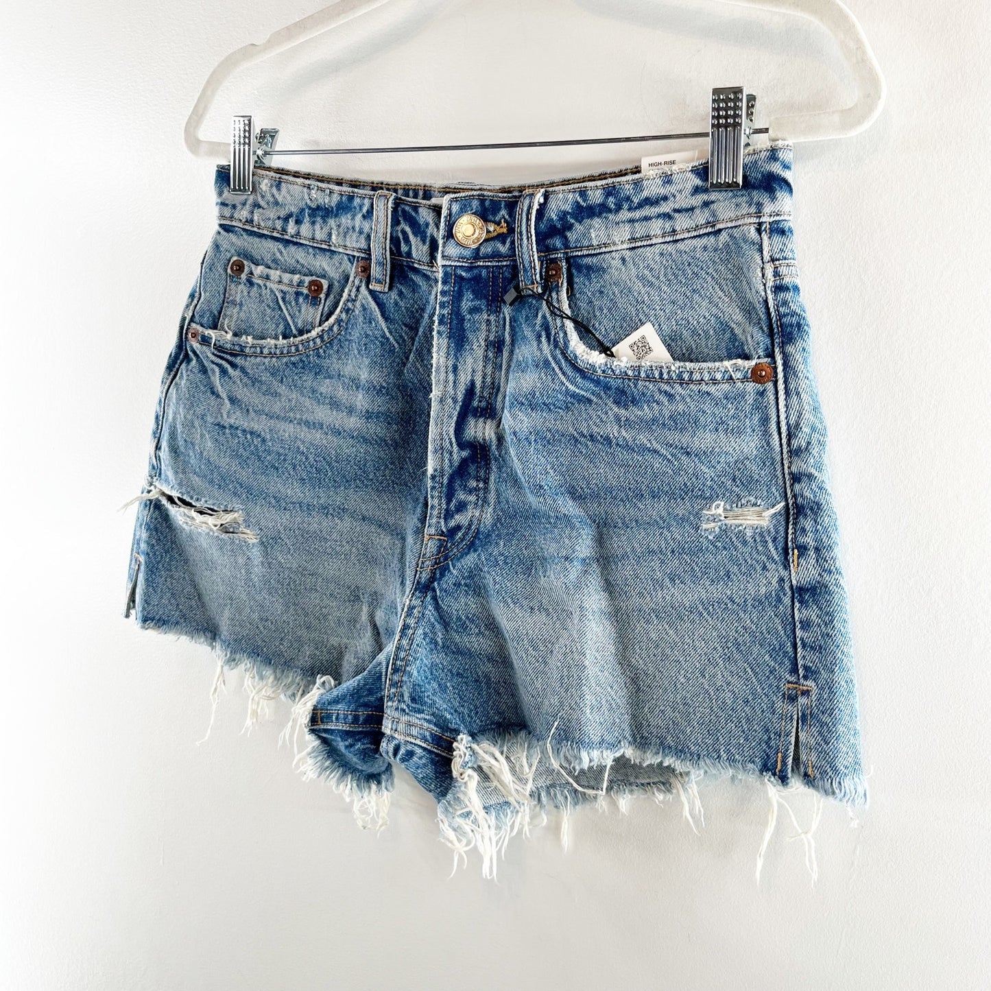 ZARA High Rise Split Distressed Cutoff Jean Denim Shorts Blue 6