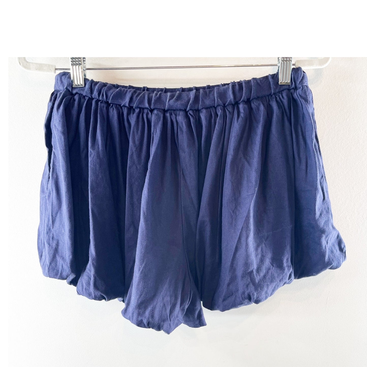 Maeve Anthropologie Linen Blend Cabana Bloomer Bubble Hem Shorts Navy Blue Small