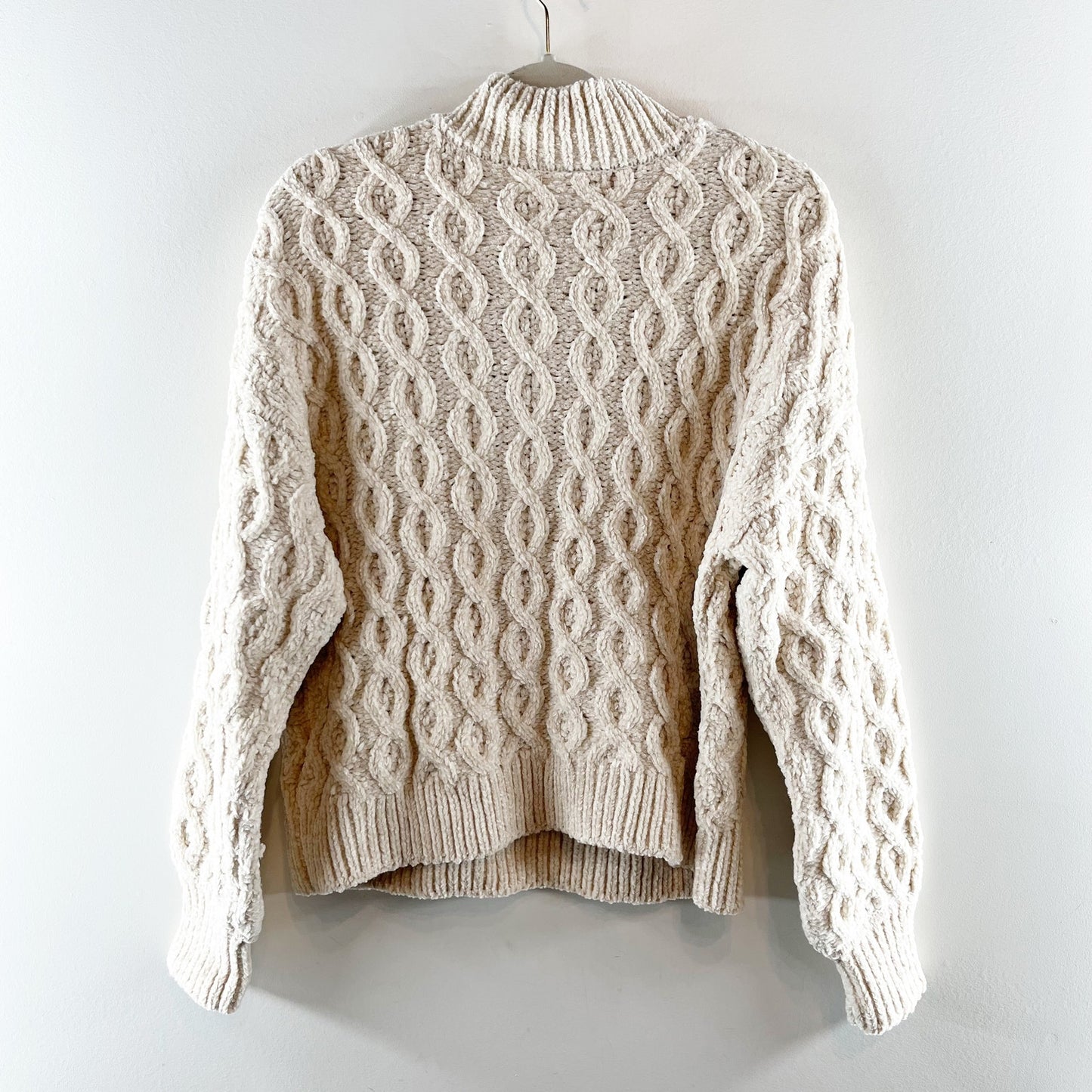 Santuary Long Sleeve Mock Neck Cable Knit Pullover Sweater Cream Small