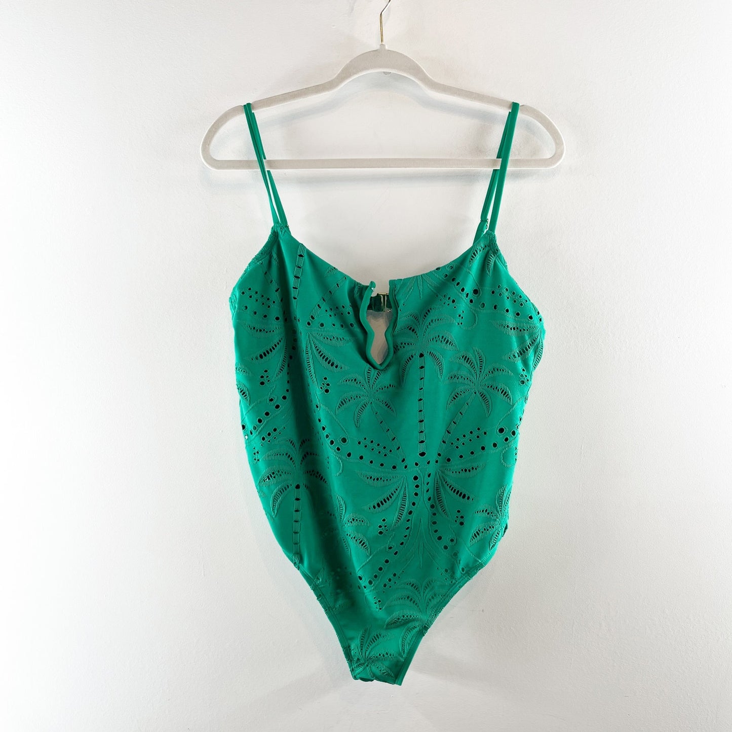 Time and Tru Eyelet Notch Front One Piece Swimsuit Green XL