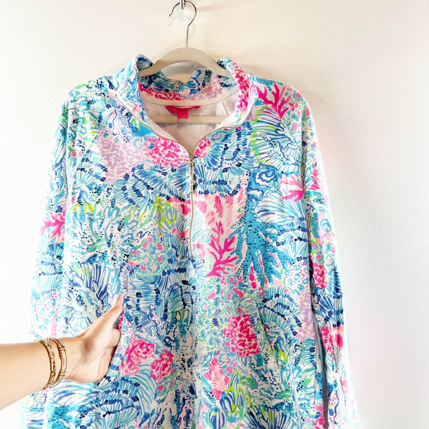 Lilly Pulitzer Skipper Popover 1/2 Zip Pullover Jacket Blue Pink Large