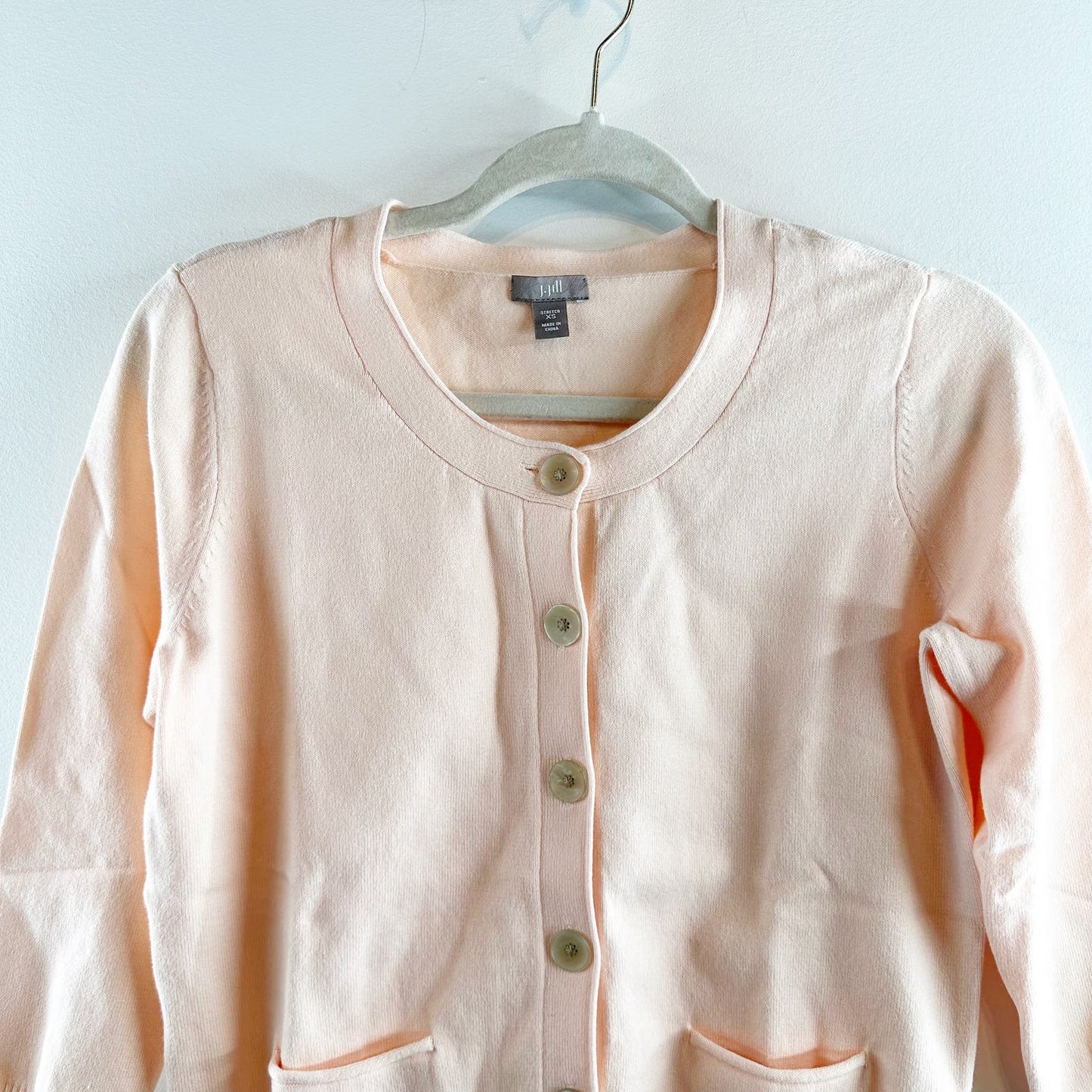 J. Jill Cropped Button Up 3/4 Sleeve Cardigan Sweater Peach Pink Sorbet XS