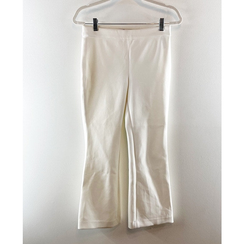 Theory Rabeanie Mid Rise Cropped Pull On Flared Leg Jetty Ponte Pants White 4