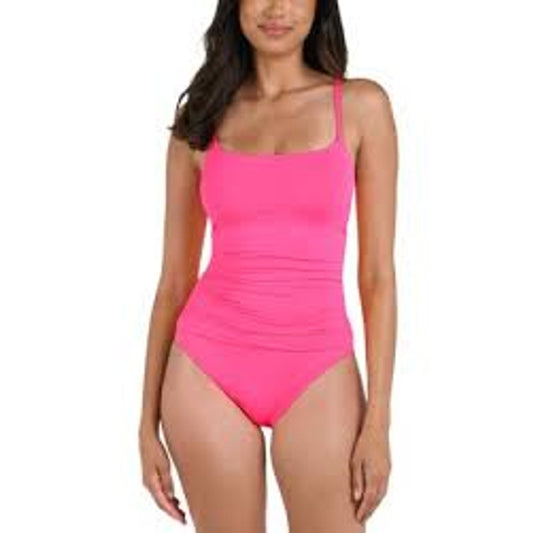 LA Blanca Goddess Ruched One Piece Swimsuit Pink 4
