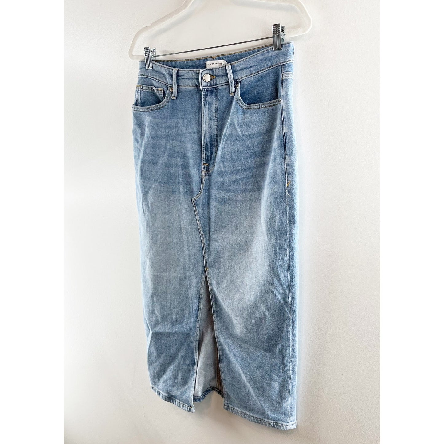 Good American High Rise Slit Front Denim Mini Skirt Blue 30 / 10