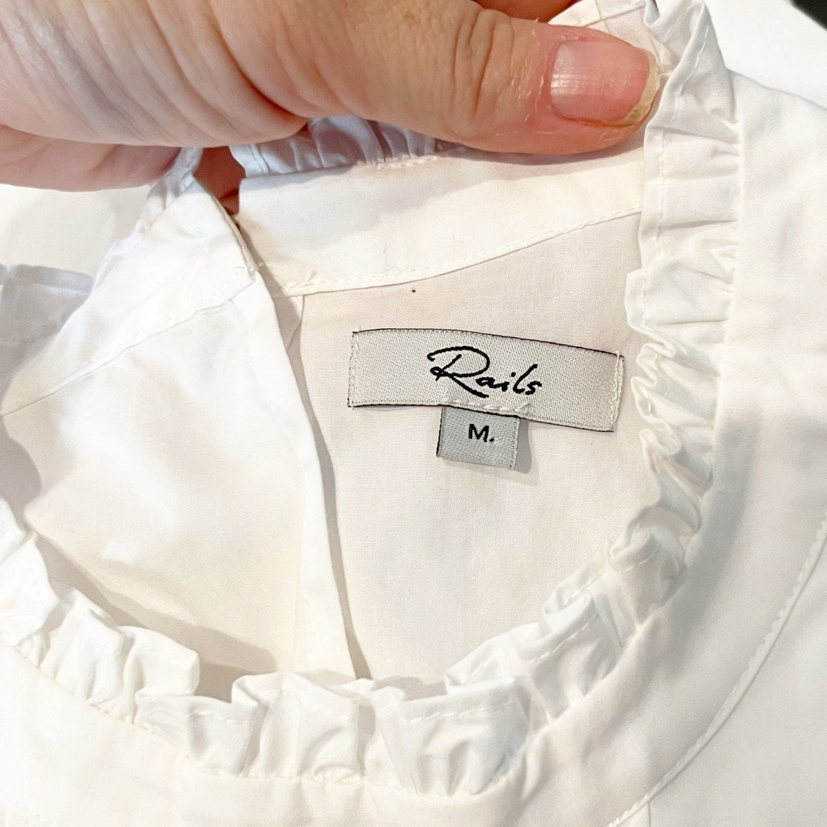 Rails Ariana Pintuck High Neck Long Sleeve Cotton Blouse Shirt Top White Medium
