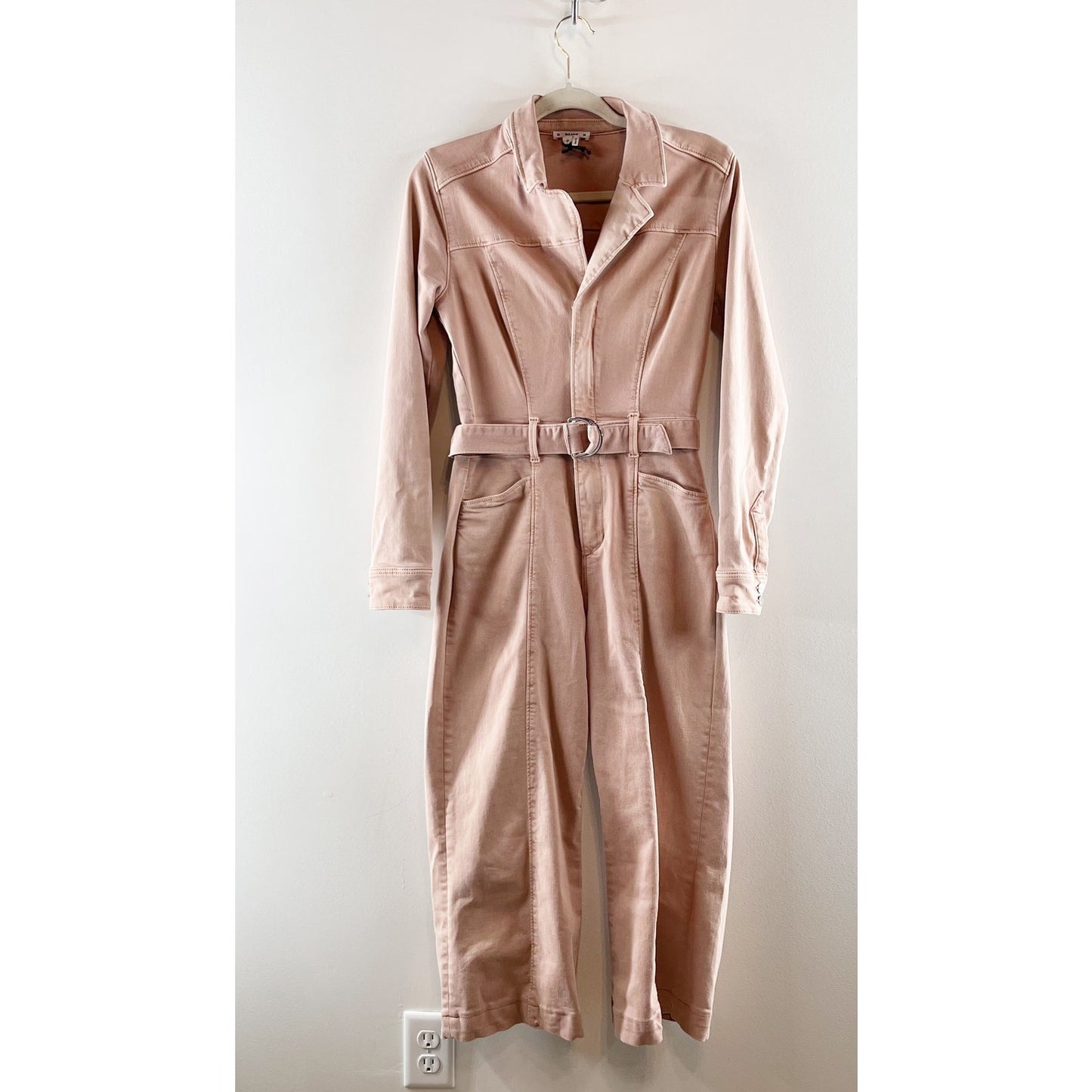 Paige Anessa Long Sleeve Belted Cropped Jumpsuit Vintage Rouge Glow Pink 0