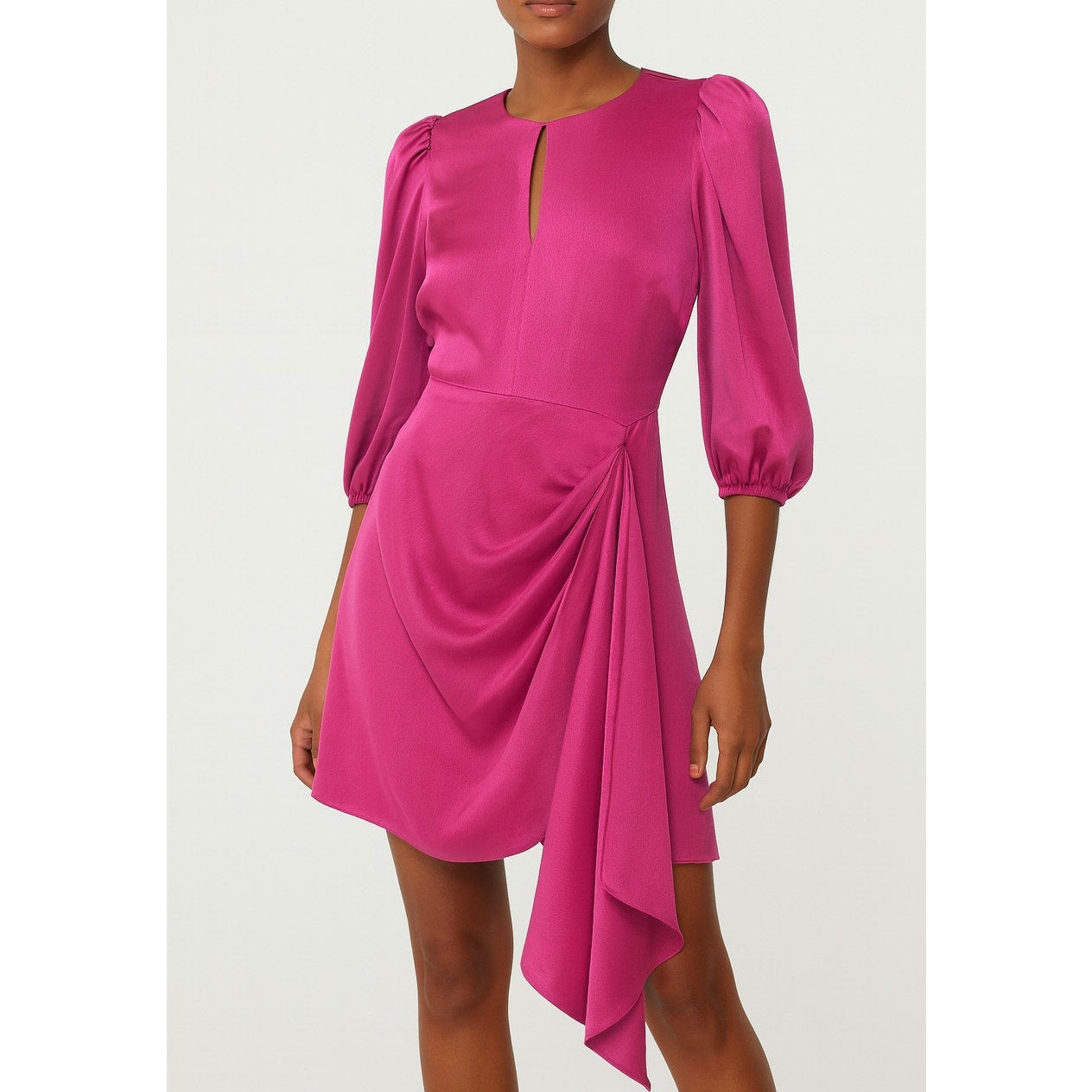 Shoshanna Faux Wrap Puff Sleeve Sash Mini Dress Magenta Pink 10