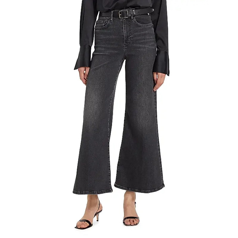 Frame Le Palazzo High-Rise Cropped Wide-Leg Flare Jeans Atmosphere Black 27