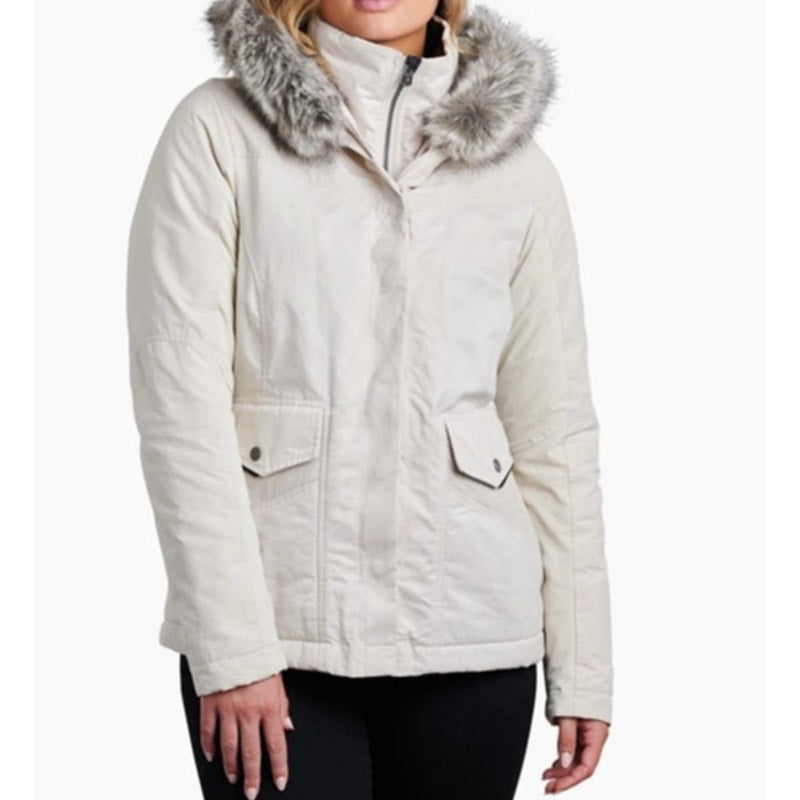 KUHL Ukon Elevated Performance Fleece Lined Hoody Jacket Fur Trim Ivory XS
