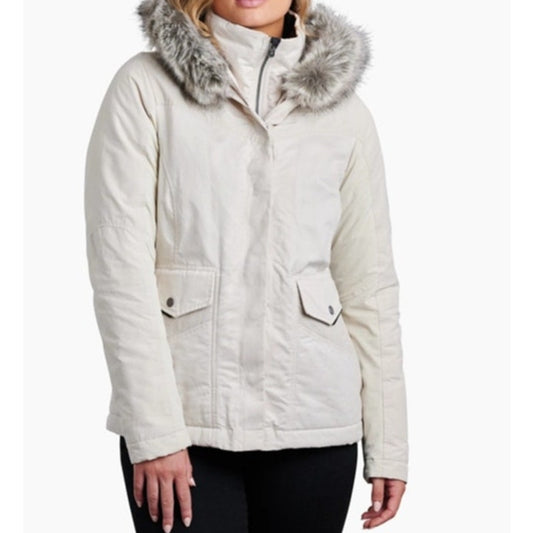 KUHL Ukon Elevated Performance Fleece Lined Hoody Jacket Fur Trim Ivory XS