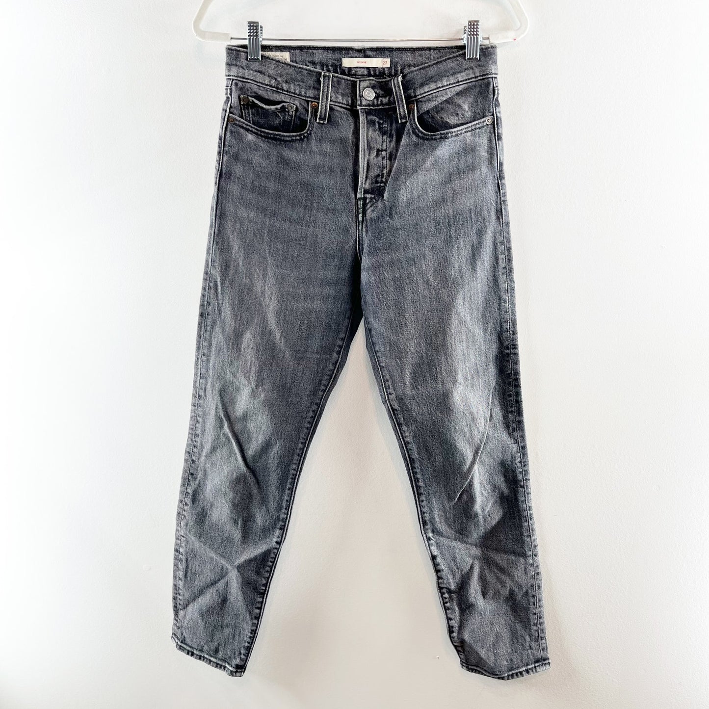 Levi's High Rise Button Fly Wedgie Icon Fit Ankle Straight Leg Jeans Black 27