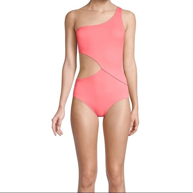 Solid & Striped Claudia One Shoulder Cutout One Piece Swimsuit Coral Pink Small