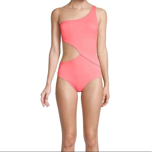 Solid & Striped Claudia One Shoulder Cutout One Piece Swimsuit Coral Pink Small