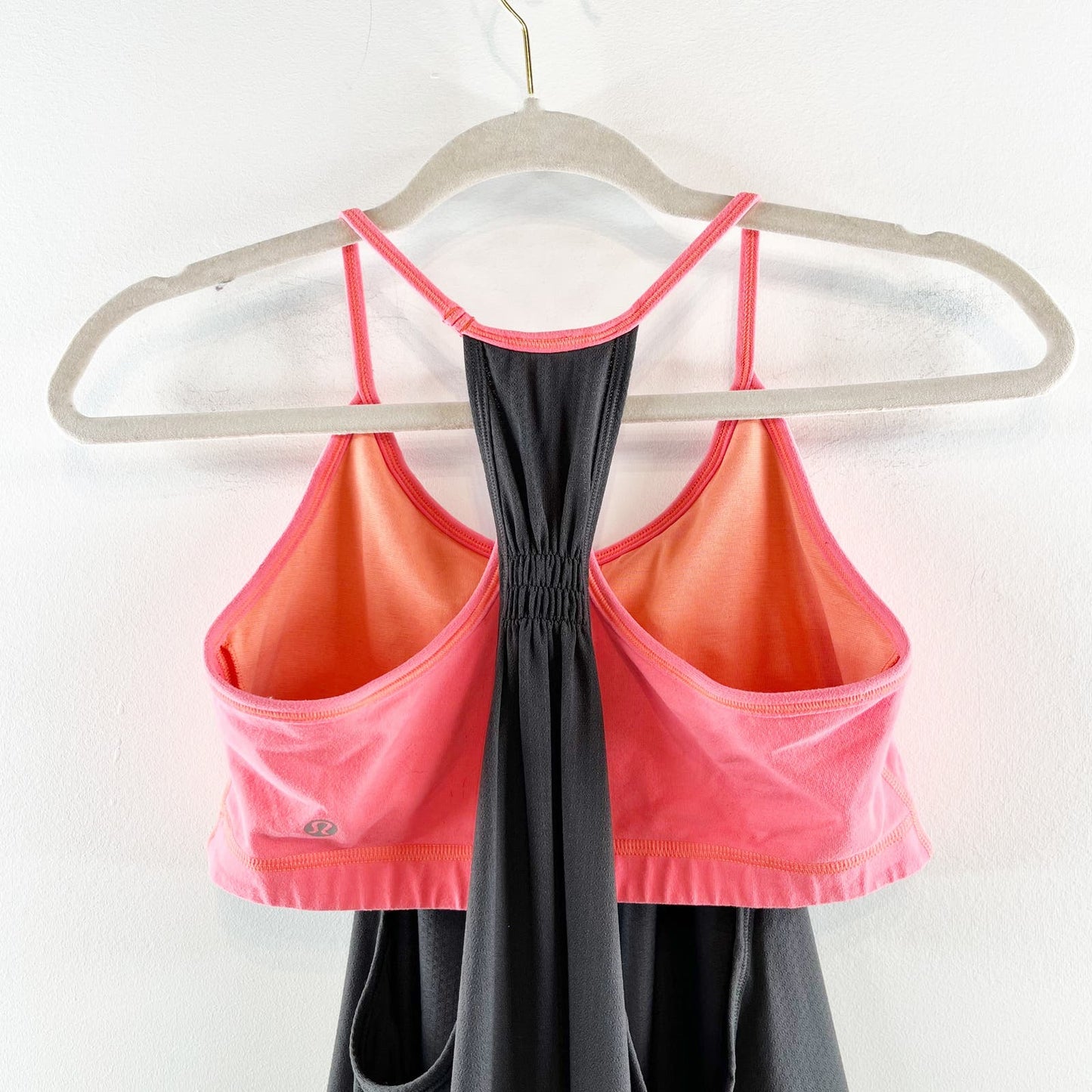 Lululemon 2 in 1 Bra No Limit Tank Top Coal Gray Flash Pink 6