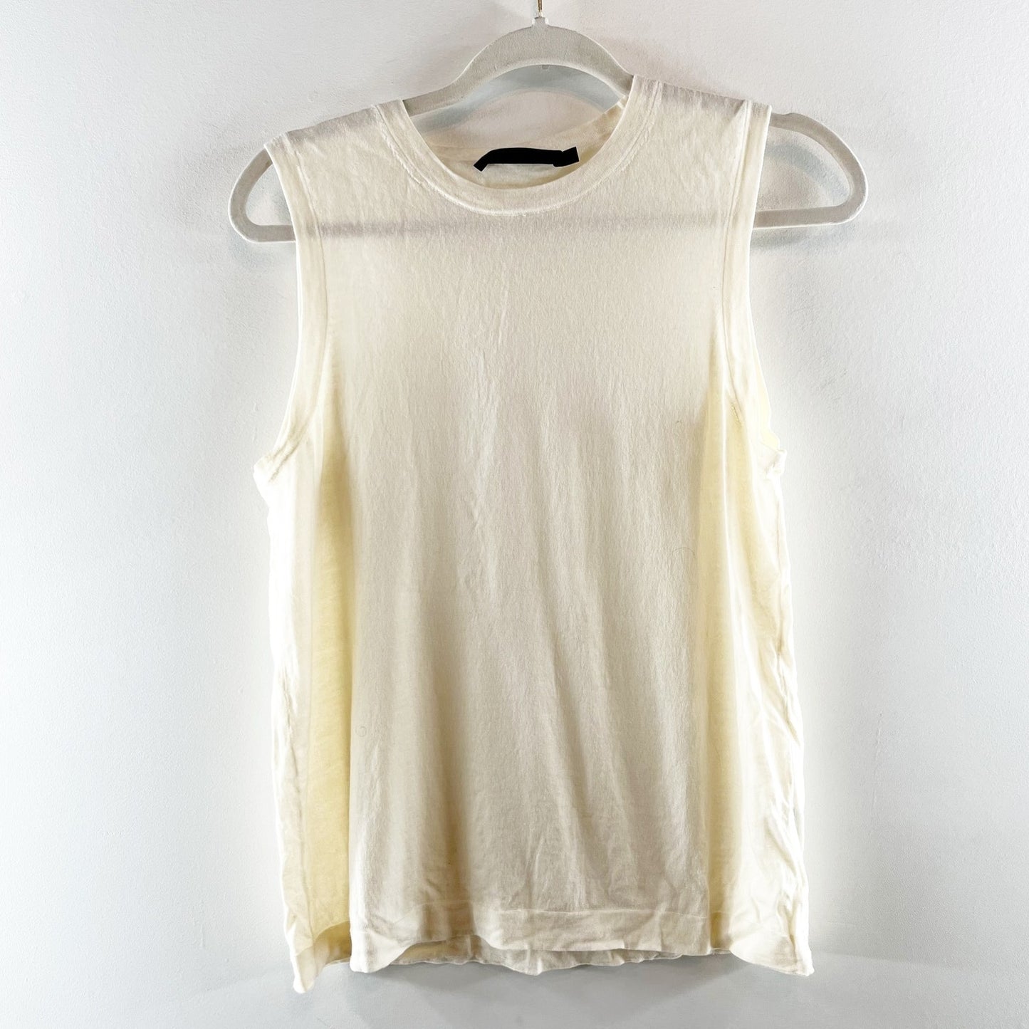 Jenni Kayne 100% Merino Wool Sleeveless Crew Neck Tank Top Cream Large