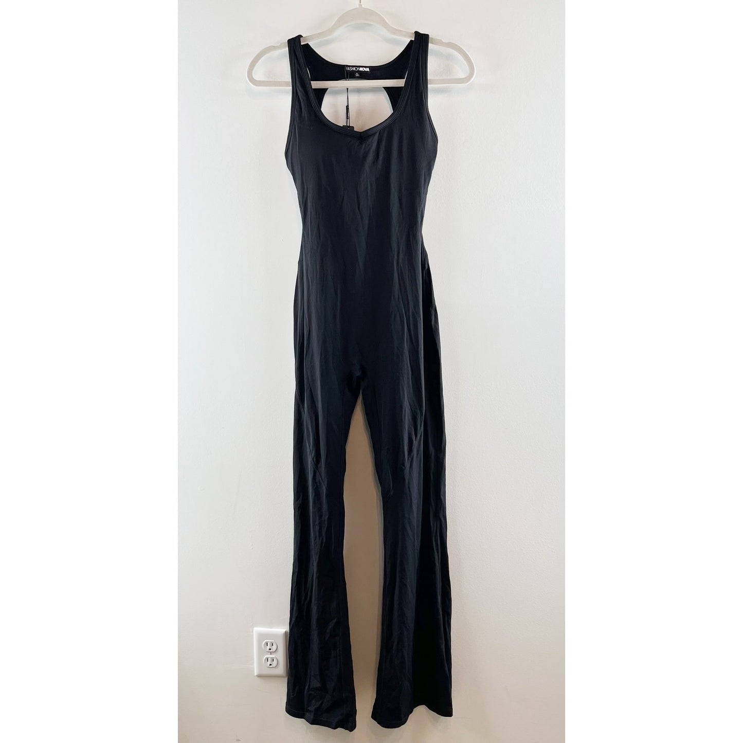 Fashion Nova Let's Get Active Sleeveless Flare Jumpsuit Black Medium