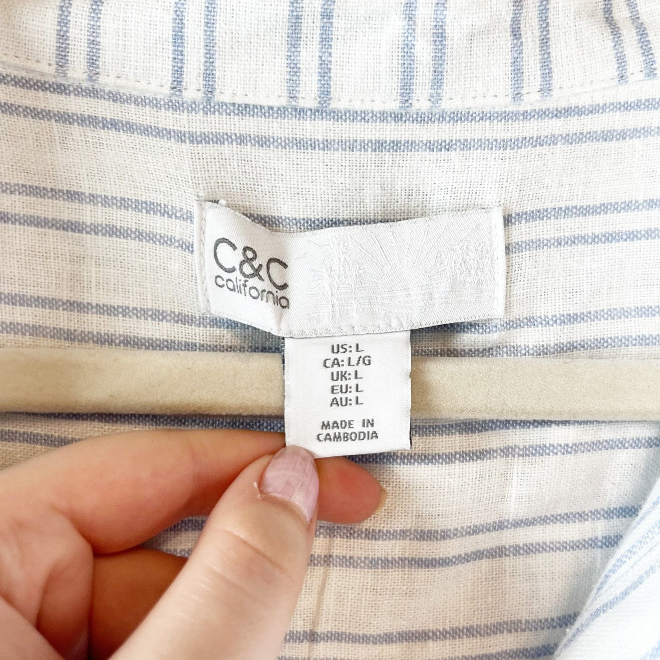 C&C California Striped Short Sleeve Button-Up Mini Shirt Dress White Blue Large