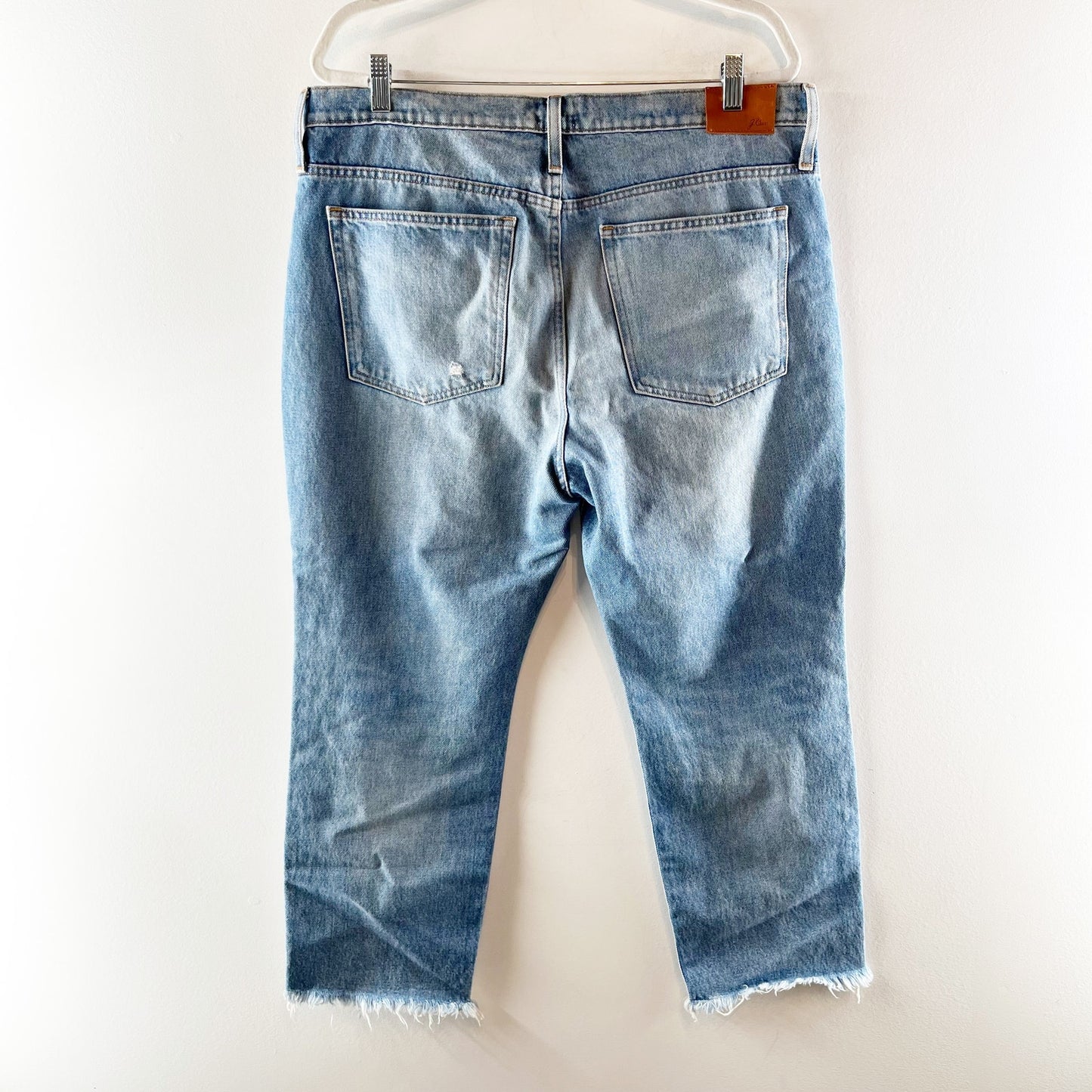 J. Crew Slouchy Boyfriend Distressed High Rise Chewed Hem Jeans Blue 31 Petite