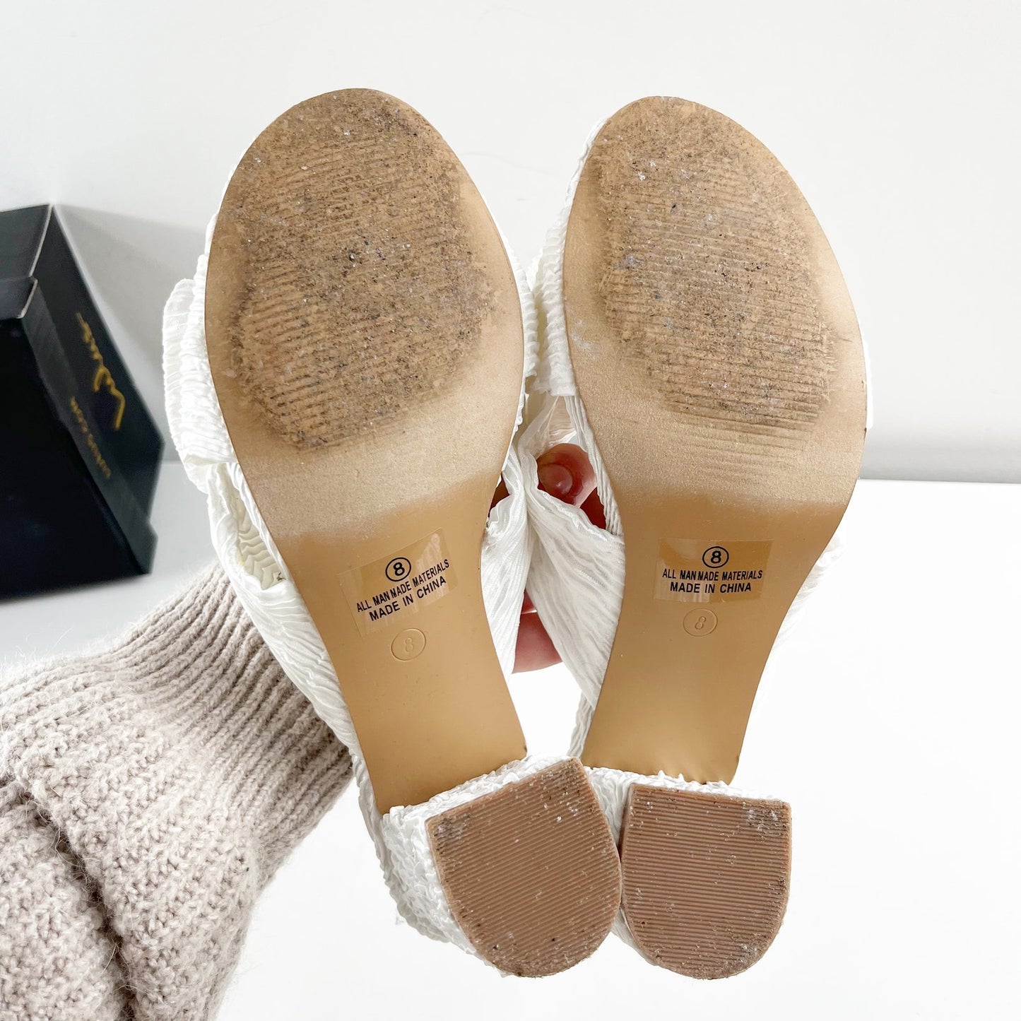 Lulus Dorothea Knotted Bow Peep Toe Block Heel Sandals Shoes Ivory White 8