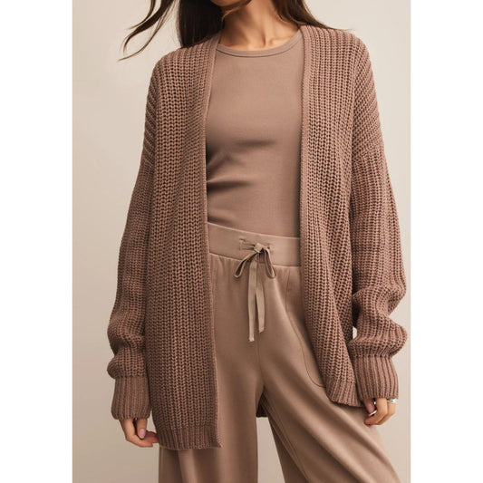 Z Supply Sutton Rib Open Long Sleeve Duster Cardigan Sweater Desert Taupe Brown