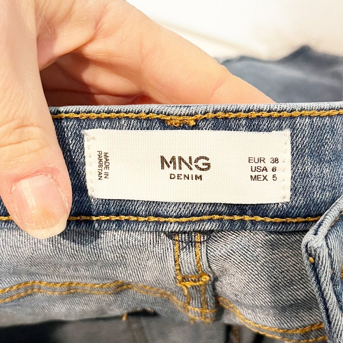 MNG Boot Crop Mid Rise Jeans Raw Hem Blue 6
